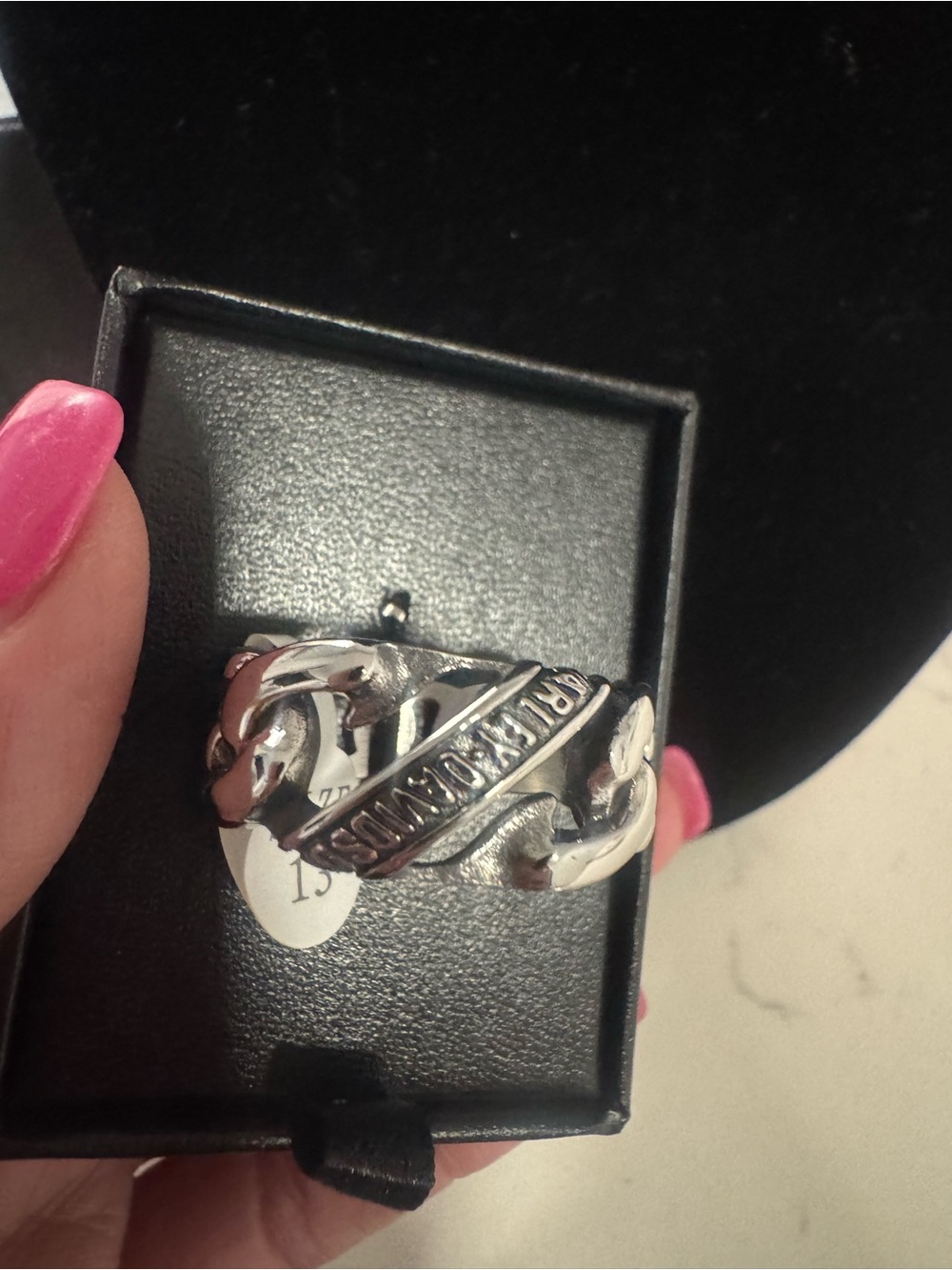 Harley-Davidson Silver and Black Chain Link Ring New